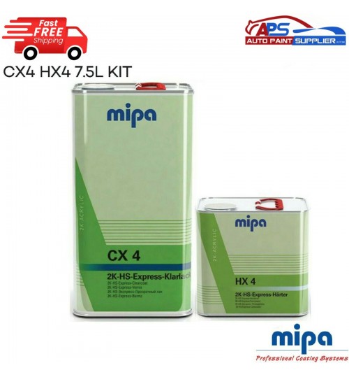 MIPA CLEAR LEQUER HS CX4 5LTR WITH 2.5 LTR HX4 HARDNER **7.5 LTR KIT**